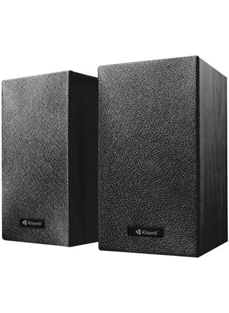 كيسونلي مكبر صوت Kisonli T-011 متعدد الوسائط USB 2.0 ثنائي القنوات - هيكل خشبي، نطاق تردد 20 هرتز - 18 كيلو هرتز، يعمل بجهد 5 فولت تيار مستمر عبر منفذ USB، مدخل AUX مقاس 3.5 ملم لأجهزة الكمبيوتر الشخصية والمحمولة والهواتف الذكية والأجهزة اللوحية - Image 1